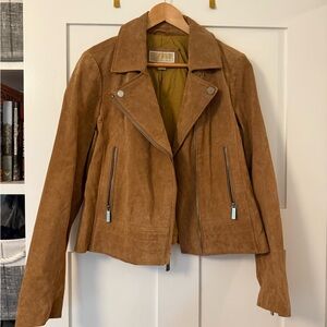 Michael Kors Tan Suede Leather Moto Jacket size L